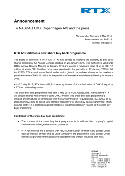 RTX A/S initiates a new share buy back programme