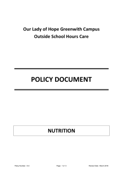 Nutrition - Our Lady Of Hope Greenwith Campus Outside School