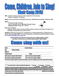 Choir Camp 2015, July 27-31 - please register by June 15
