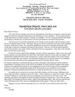 AMAZING GRACE UPDATES March 28/29, 2015