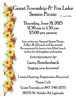 Grant Township Senior Lunch, June 18