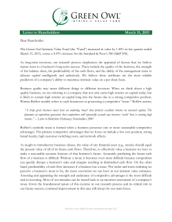 Letter To Share Holders - Green Owl Intrinsic Value Fund