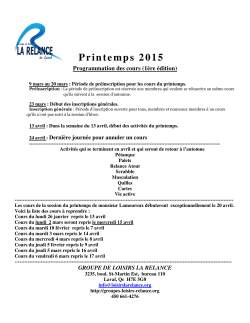 Printemps 2015 - Groupe De Loisirs La Relance