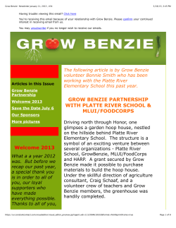 2013 GROW BENZIE PARTNERSHIP WITH PLATTE RIVER