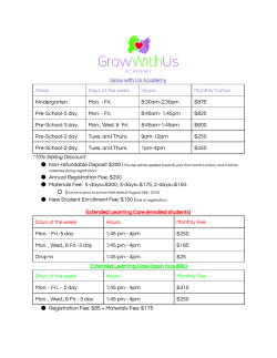 Grow with Us Academy Class Days of the week Hours Monthly