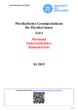 Anleitungen Physikalisches Grundpraktikum fÃ¼r Physiker/innen Teil I