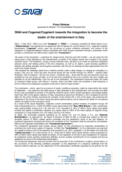 SNAI and Cogemat/Cogetech towards the integration to become the