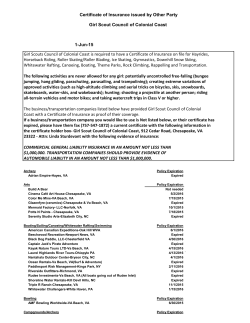Certificate of Insurance - Girl Scout Council