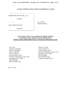 Plaintiffs` Reply in Support of Their Motion to Remove the
