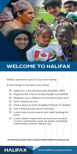 WELCOME TO HALIFAX - Halifax Regional Municipality
