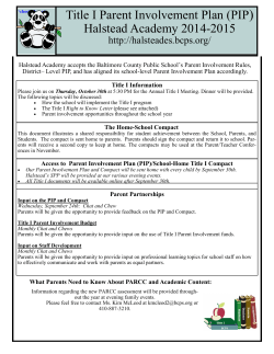 Title I Parent Involvement Plan (PIP) Halstead Academy 2014-2015