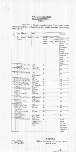 Transfer of SMOs/Mos in Shaheed Hasan Khan Mewati Govt