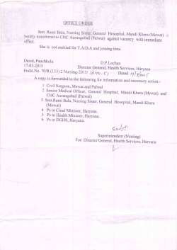 Transfer Orders of Smt. Rammi Bala,Nursing Sister, G.H. Mandikhera