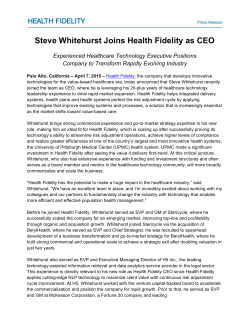 Steve Whitehurst Joins Health Fidelity as CEO