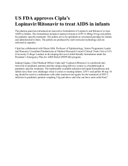 US FDA approves Cipla`s Lopinavir/Ritonavir to treat AIDS in infants