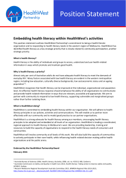 Embedding health literacy within HealthWest`s activities