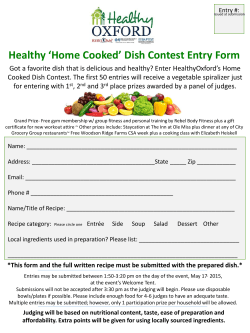 Healthy `Home Cooked` Dish Contest Entry Form