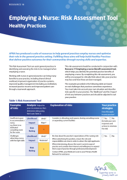 Employing a Nurse: Risk Assessment Tool - Healthy Practices