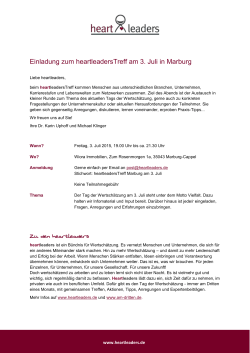 Einladung zum heartleadersTreff am 3. Juli in Marburg Zu den