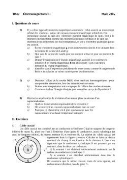 DM2 ÃlectromagnÃ©tisme II Mars 2015 I. Questions de cours II