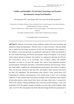 Validity and Reliability of Food Safety Knowledge and Practices