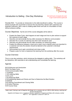 Introduction to Selling : One Day Workshop