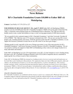 BJ`s Charitable Foundation Grants $10000 to Father Bill`s
