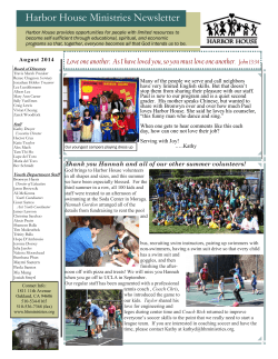 August 2014 Newsletter - Harbor House Ministries