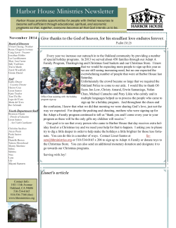 November 2014 Newsletter - Harbor House Ministries