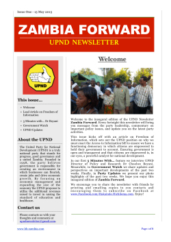 Zambia Forward - UPND Newsletter - 15 May 2015