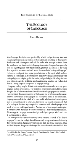 THE ECOLOGY OF LANGUAGE