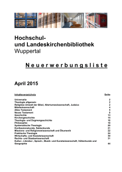 Neuerwerbungen2015-04 - und Landeskirchenbibliothek Wuppertal