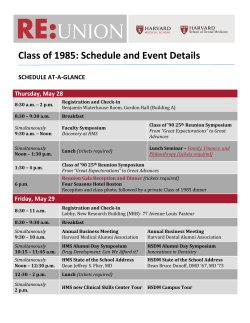 Class of 1985: Schedule and Event Details