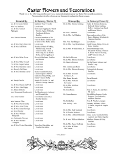 flower donors - Easter 2015 - Holy Infant Catholic Church