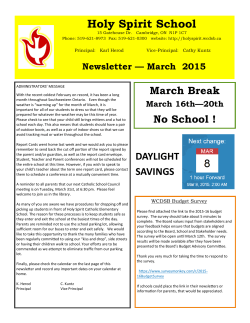March 2015 - Holy Spirit - Waterloo Catholic District School Board