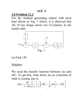 AGC 4 1.0 Problem 11.2 For the isolated generating station with