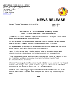 NEWS RELEASE ADVISORY - Los Angeles Unified School District