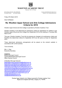 Wootton Upper School and Arts College Admissions Criteria for 2016