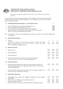 CHECKLIST FOR APPLICATION