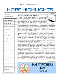 HOPE HIGHLIGHTS - Hope Lutheran Virginia Beach Hope Lutheran
