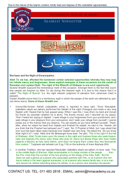 Shabaan Newsletter - Houghton Muslim Academy