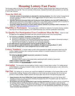 2015 Lottery Overview - Housing, Meal Plans & ID Cards