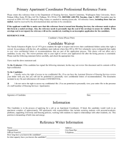 Primary Apartment Coordinator Professional Reference Form