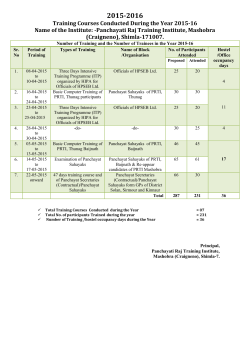 Training Calendar, 2015-16 - HP Panchayati Raj Training Institute