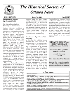 Issue No. 148 - Apr 2015 - the Historical Society of Ottawa