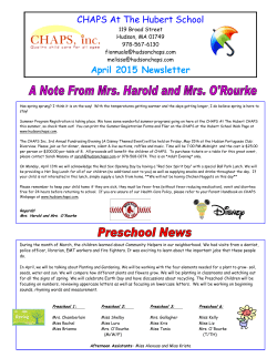CHAPS At The Hubert School April 2015 Newsletter