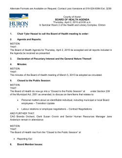County of Huron Board of Health Agenda: April 2, 2015.