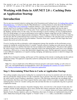 Caching Data at Application Startup Introduction