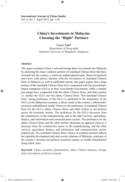 China`s Investments in Malaysia: Choosing the âRightâ Partners