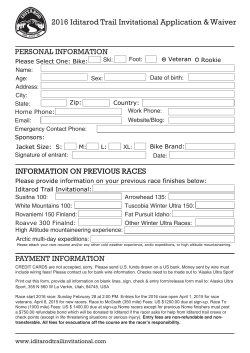 2016 Iditarod Trail Invitational Application & Waiver PAYMENT